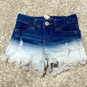 Justice Ombré Denim shorts with lace trim, size 7 Slim